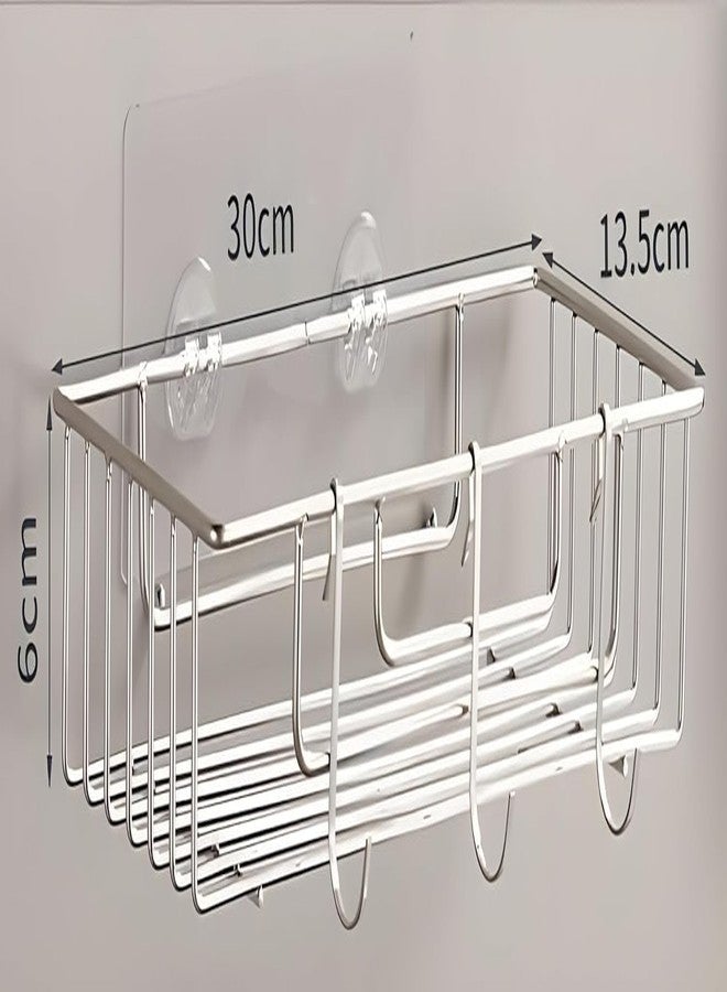 Boniry 1 PCS Bathroom Self-Adhesive Organiser with Towel Holder Bathroom Accessories Wall Mount Stainless Steel Self Adhesive Bathroom Shelf for Wall Shelf Storage Basket (30L*12W*6H CM, Silver) - Image 2